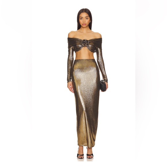 Camila Coelho Leandra maxi skirt in gold - Picture 3 of 3